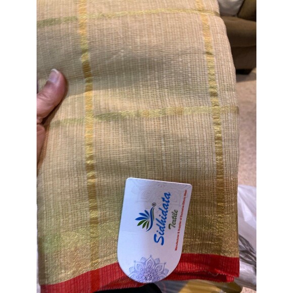 Women's Kota Doria Pure Cotton Saree With Unstiched Blouse NWT golden zari weave - Picture 9 of 12